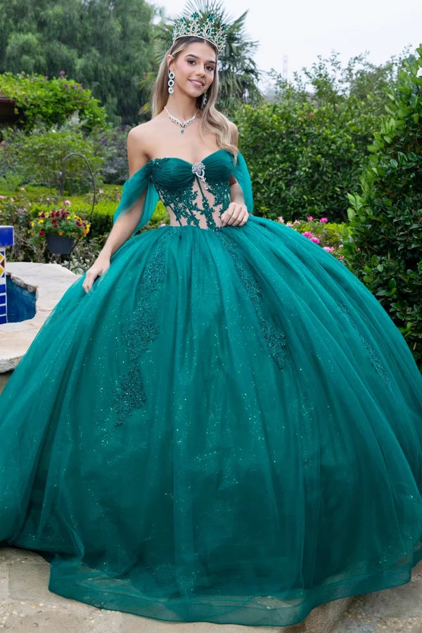 GLS Collective GL3502 Sheer Lace Glitter Quinceañera Dress