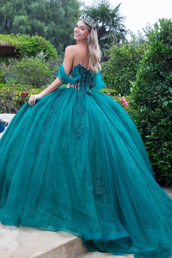 GLS Collective GL3502 Sheer Lace Glitter Quinceañera Dress