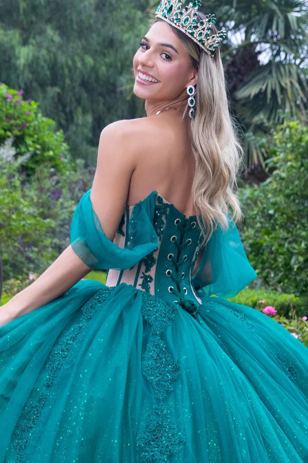 GLS Collective GL3502 Sheer Lace Glitter Quinceañera Dress