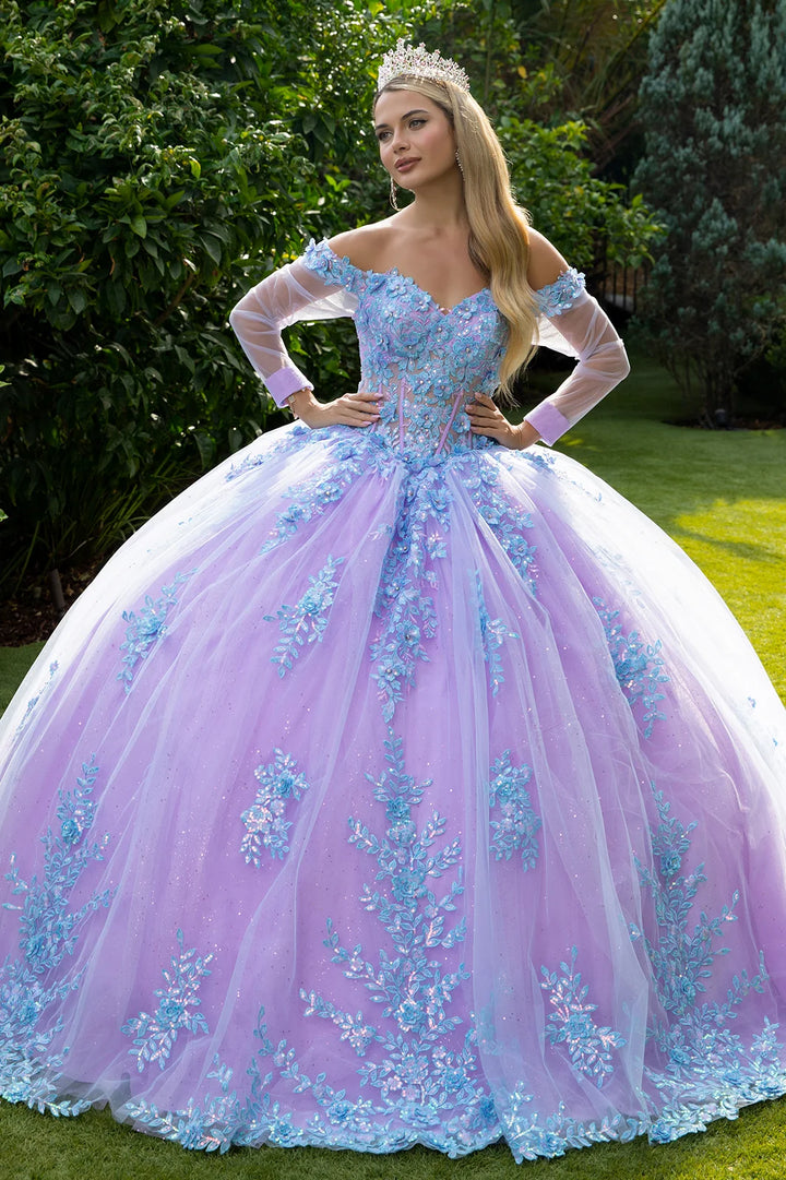 GLS Collective GL3503 Floral Applique Quinceanera Dress