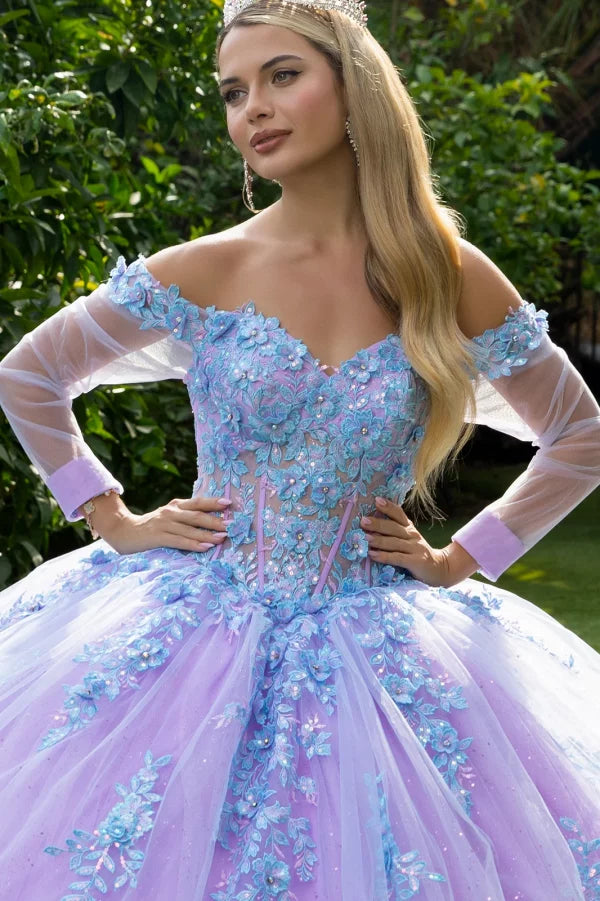GLS Collective GL3503 Floral Applique Quinceanera Dress
