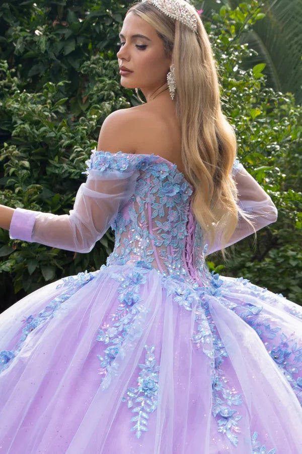 GLS Collective GL3503 Floral Applique Quinceanera Dress