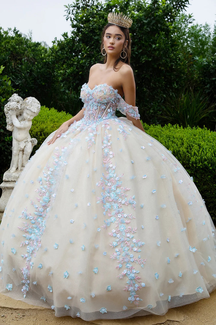 GLS Collective GL3504 Floral Applique Quinceanera Dress