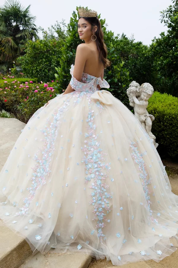 GLS Collective GL3504 Floral Applique Quinceanera Dress