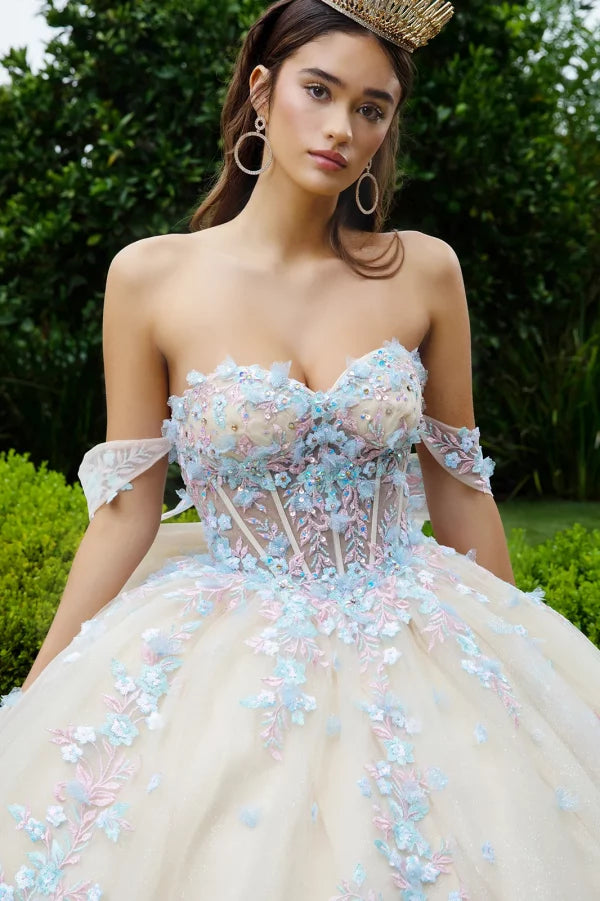 GLS Collective GL3504 Floral Applique Quinceanera Dress