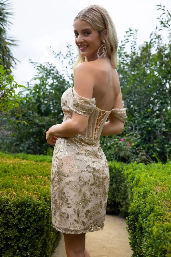 GLS Collective GS3510 Glitter Sheer Bodice Homecoming Dress