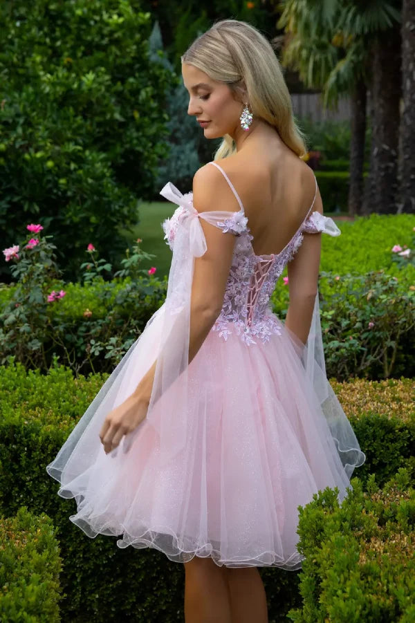 GLS Collective GS3513 3D Floral Embroidered Glitter Homecoming Dress