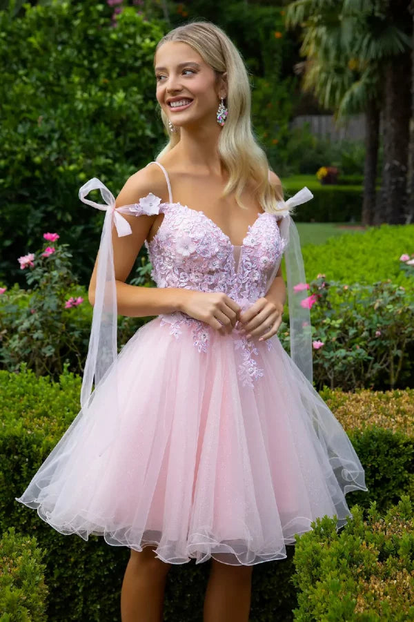 GLS Collective GS3513 3D Floral Embroidered Glitter Homecoming Dress