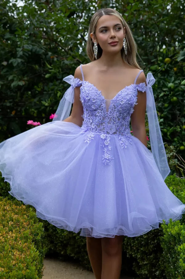 GLS Collective GS3513 3D Floral Embroidered Glitter Homecoming Dress