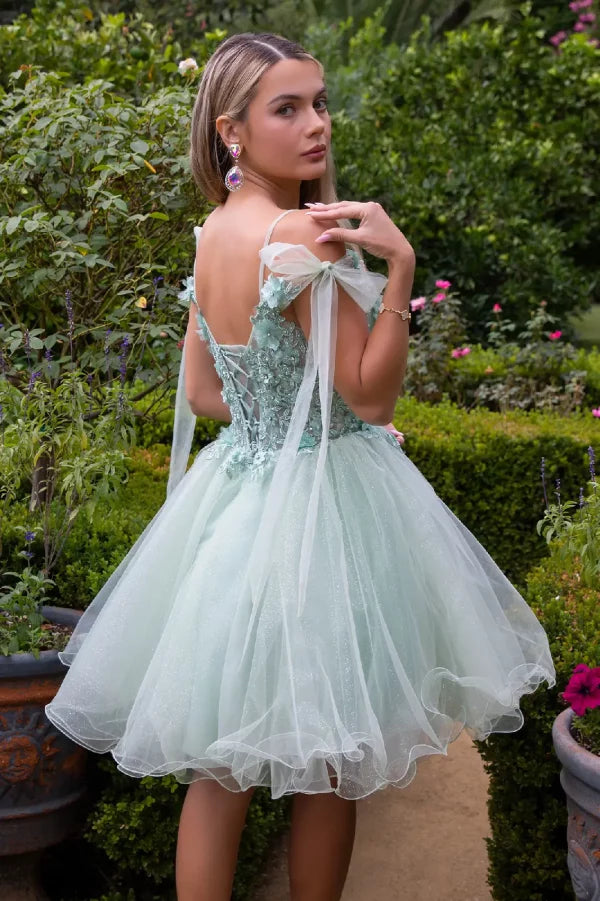GLS Collective GS3513 3D Floral Embroidered Glitter Homecoming Dress
