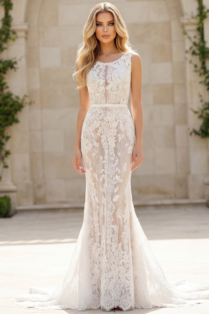 Jovani JB44597 Sheer Lace Mermaid Bridal Gown