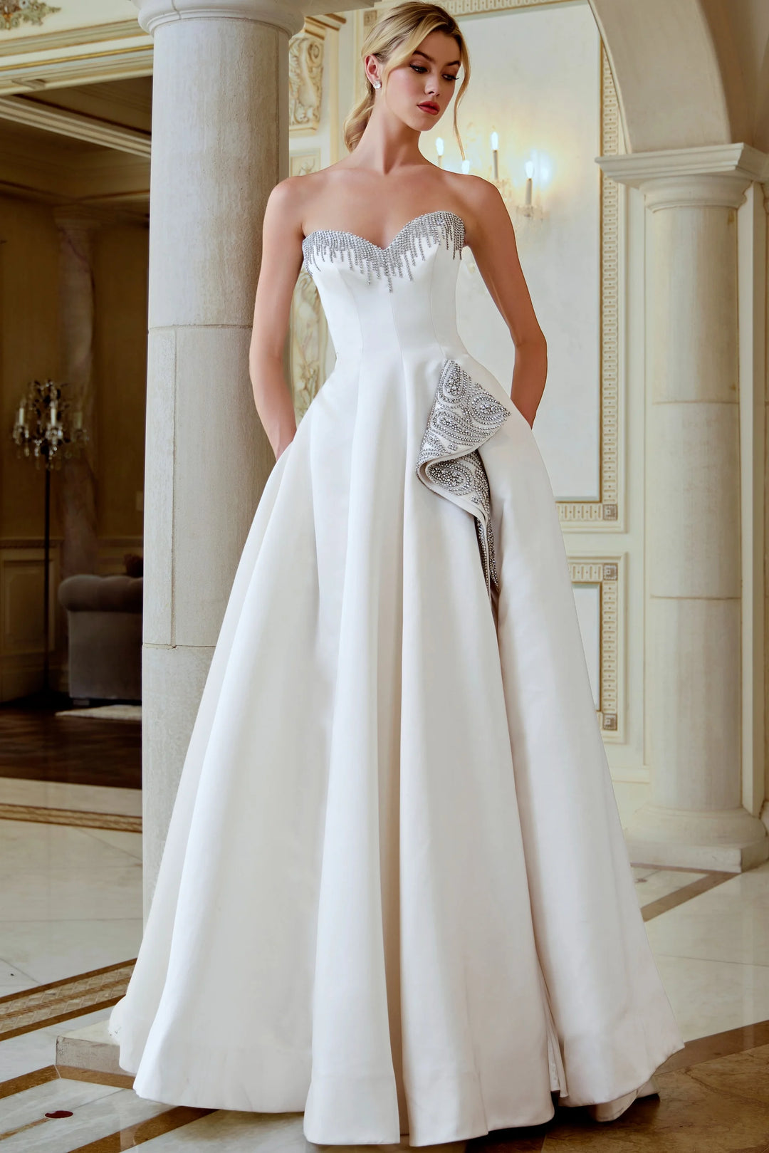 Jovani JB45132 Strapless Ball Gown Wedding Dress with Crystal Bodice