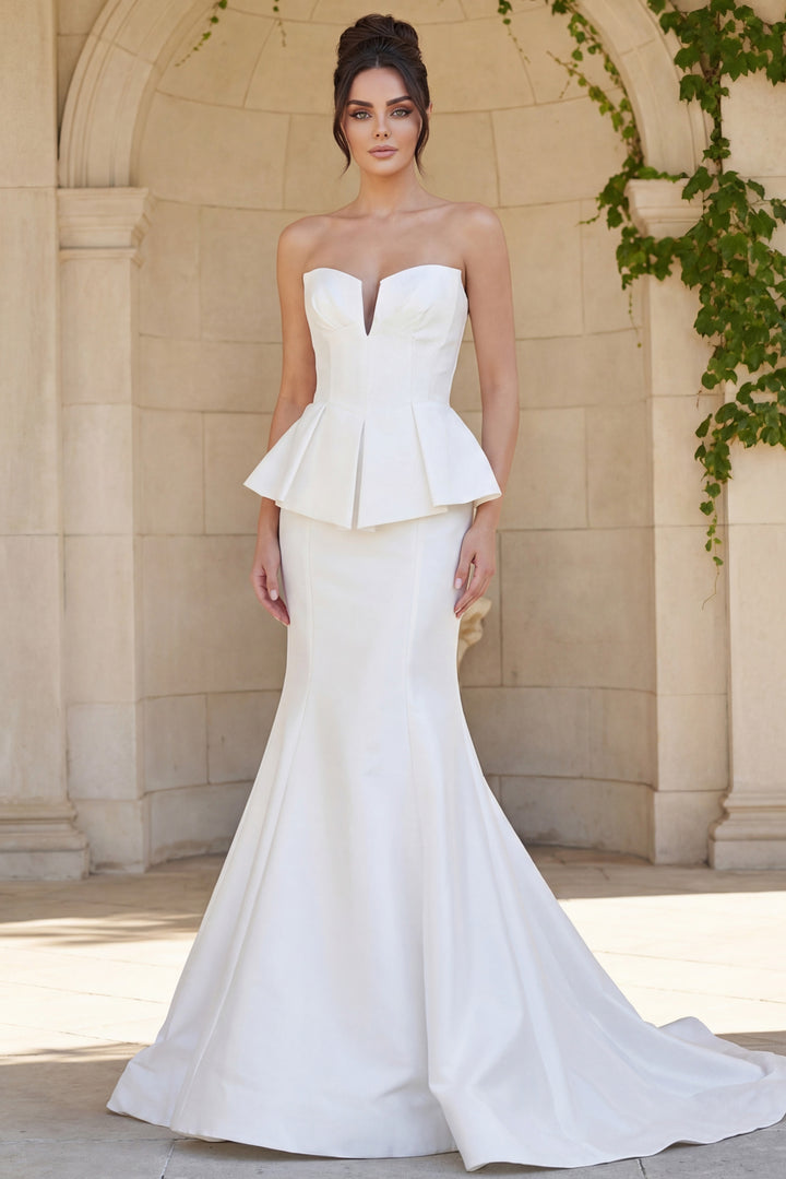 Jovani JB49072 Peplum Bridal Gown With Structured Fitted Skirt - FOSTANI.com