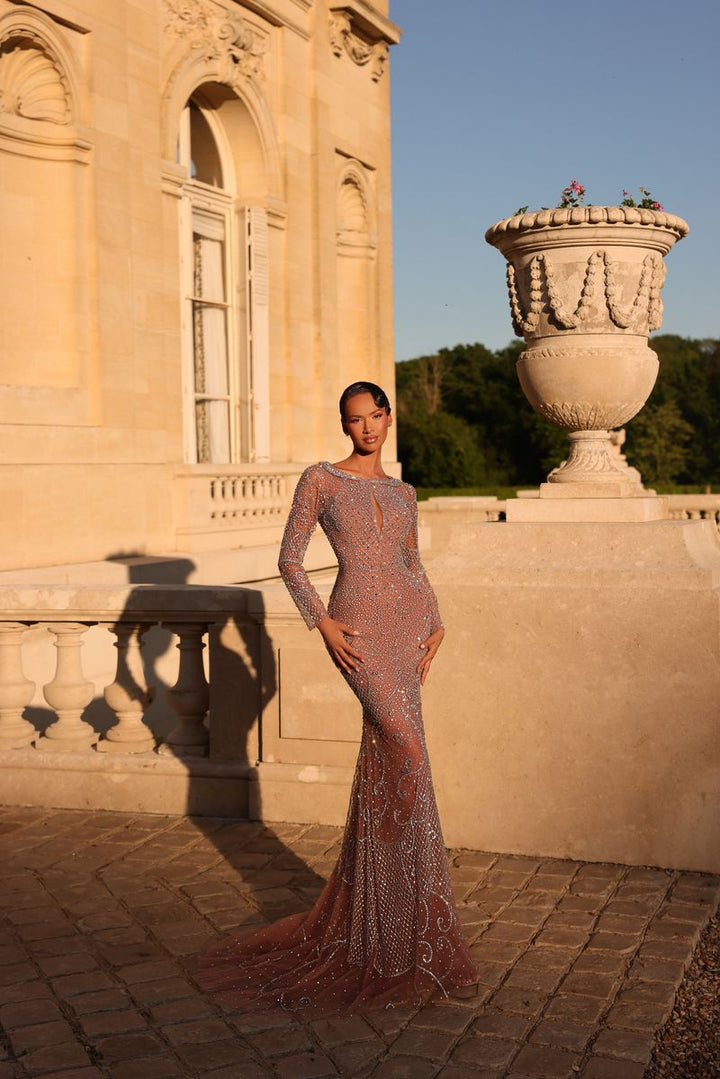 Chic & Holland HF110674 Beaded Front Keyhole Couture Dress