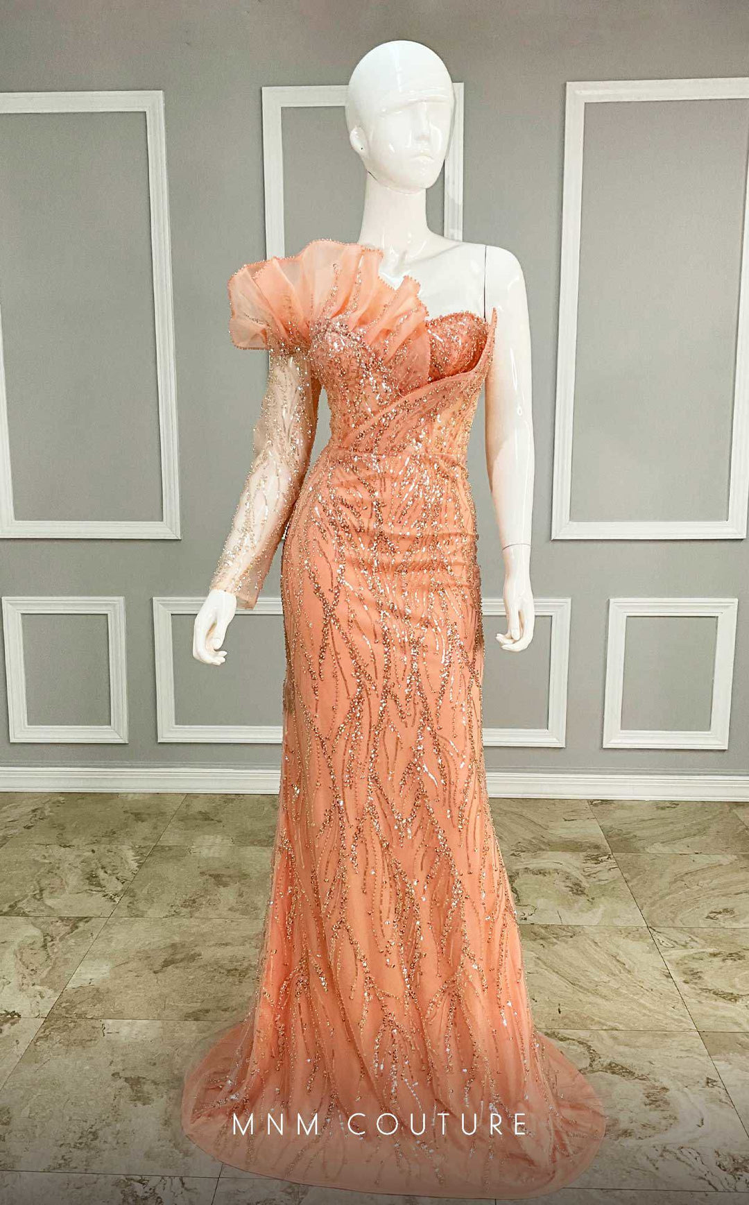 MNM Couture M1114 : Embroidered Asymmetrical Couture Tulle Gown - FOSTANI.com