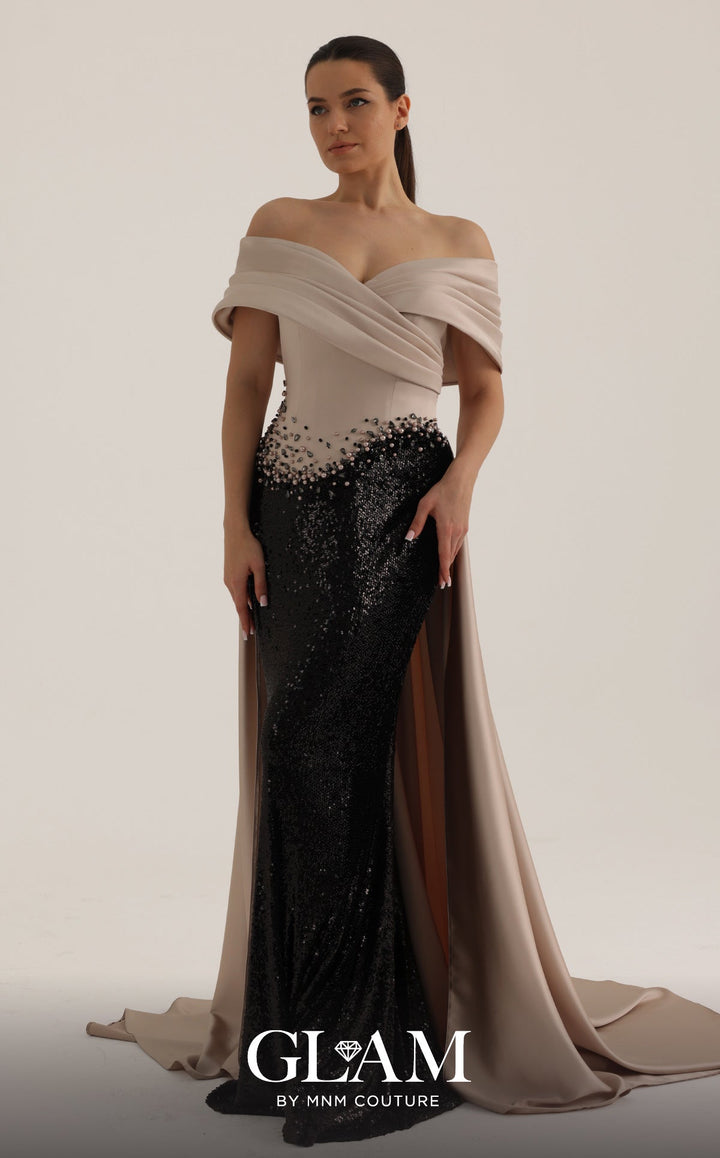 MNM O07834 Off-the-Shoulder Embellished Couture Dress