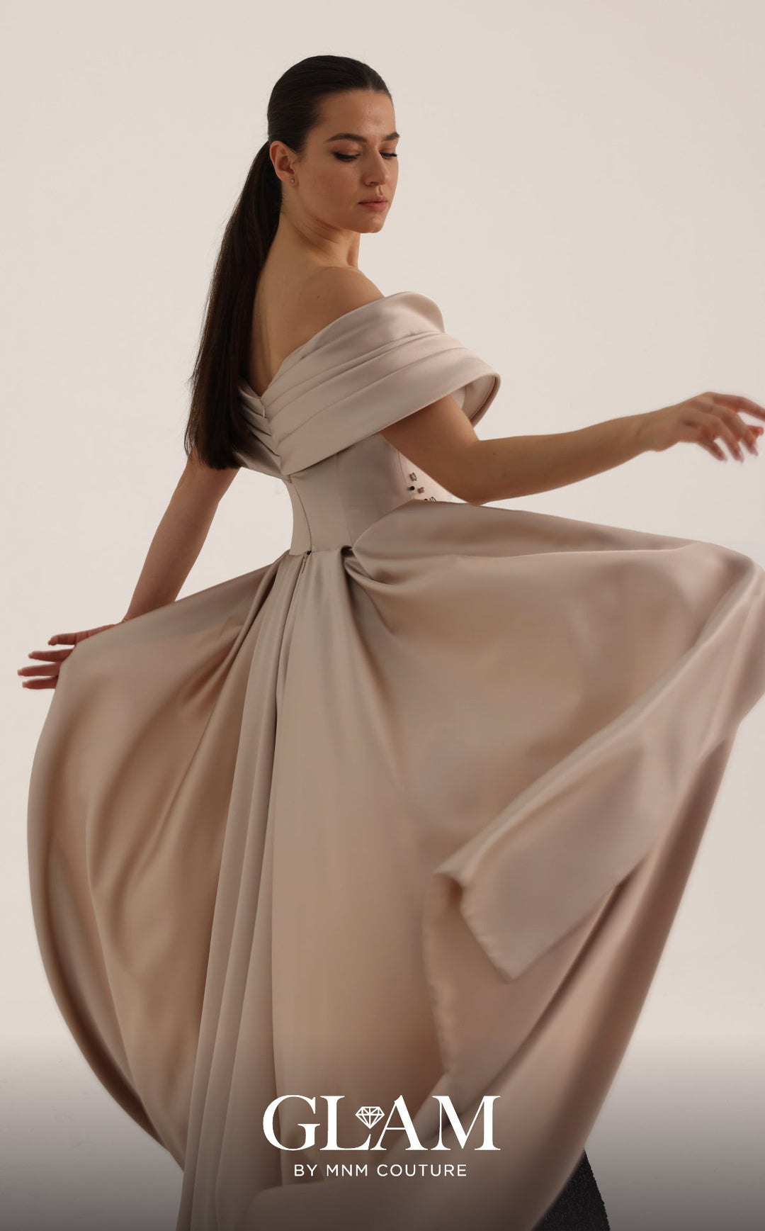 MNM O07834 Off-the-Shoulder Embellished Couture Dress