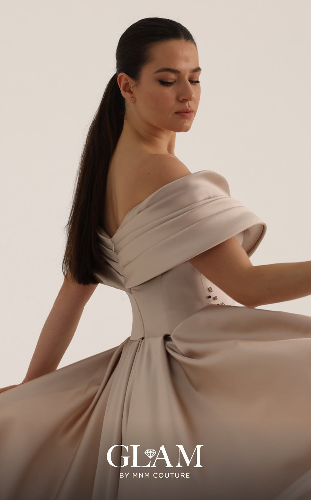 MNM O07834 Off-the-Shoulder Embellished Couture Dress