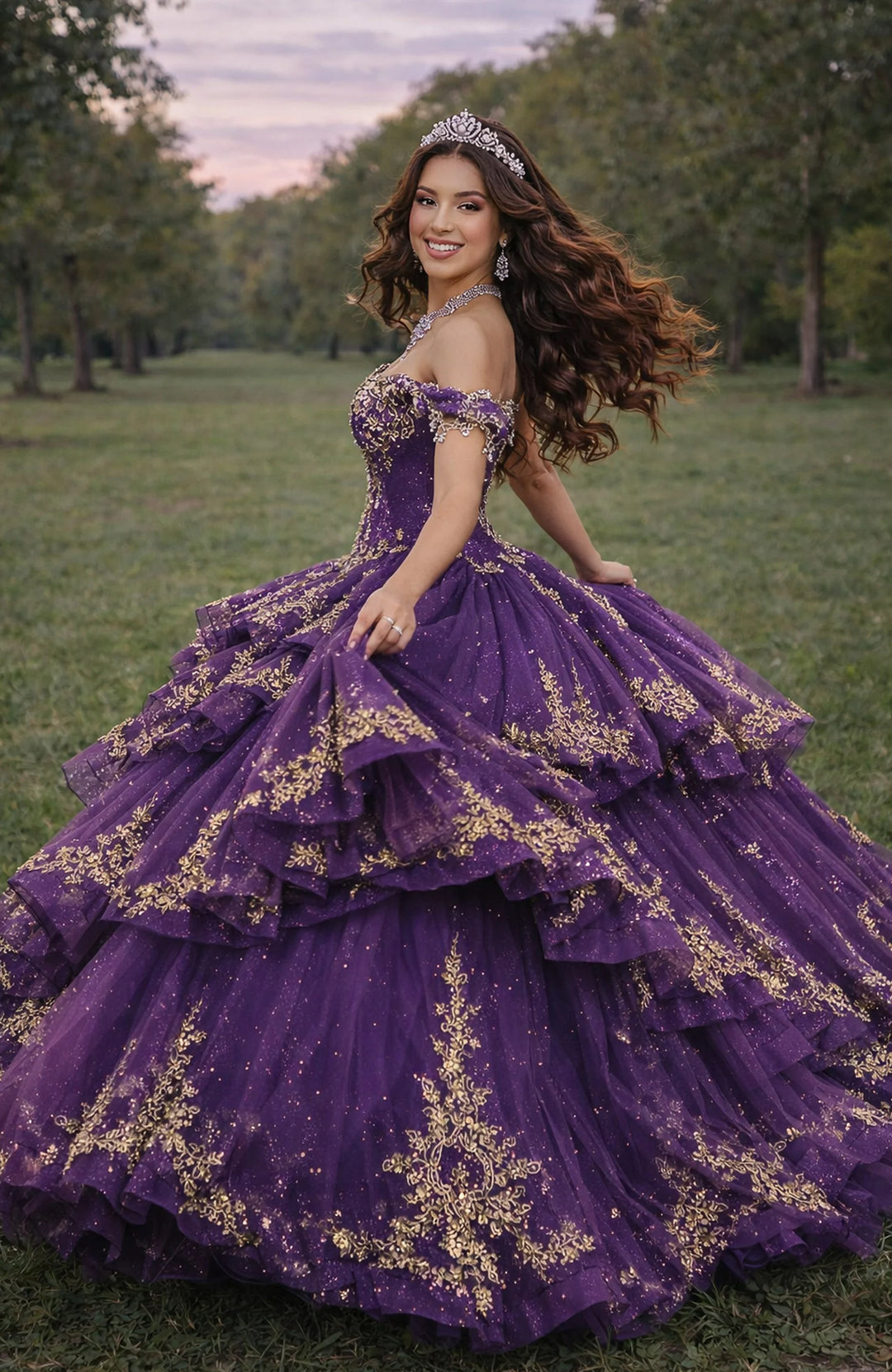Jovani Q48439 Off-Shoulder Gold Embroidery Structured Quinceañera Dress