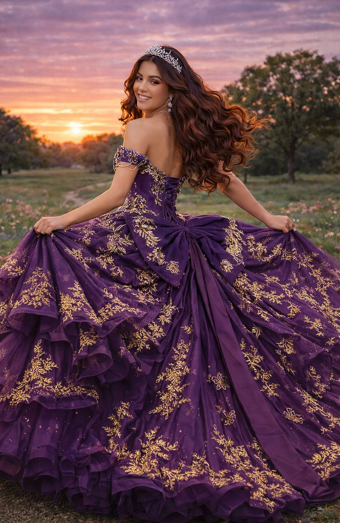 Jovani Q48439 Off-Shoulder Gold Embroidery Structured Quinceañera Dress