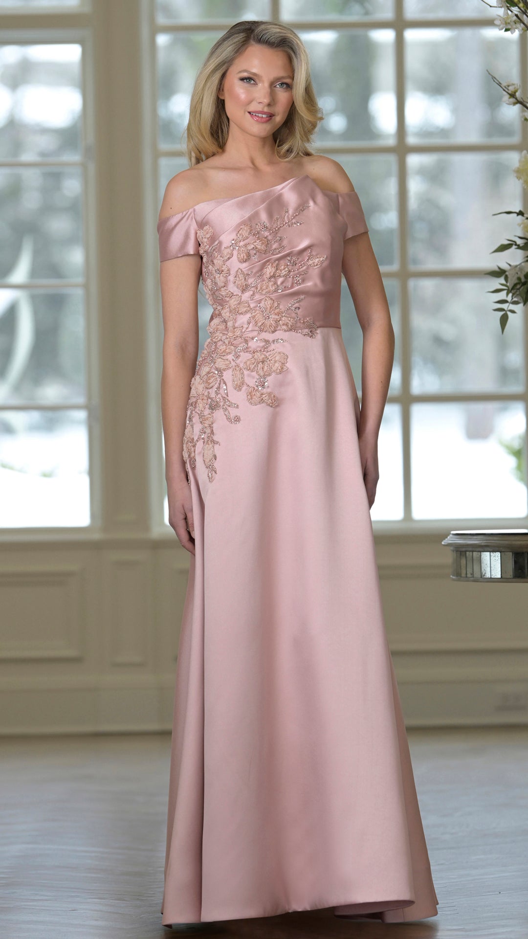 Rina Di Montella RD3501 Off-the-Shoulder Cap Sleeve Mother of the Bride Dress