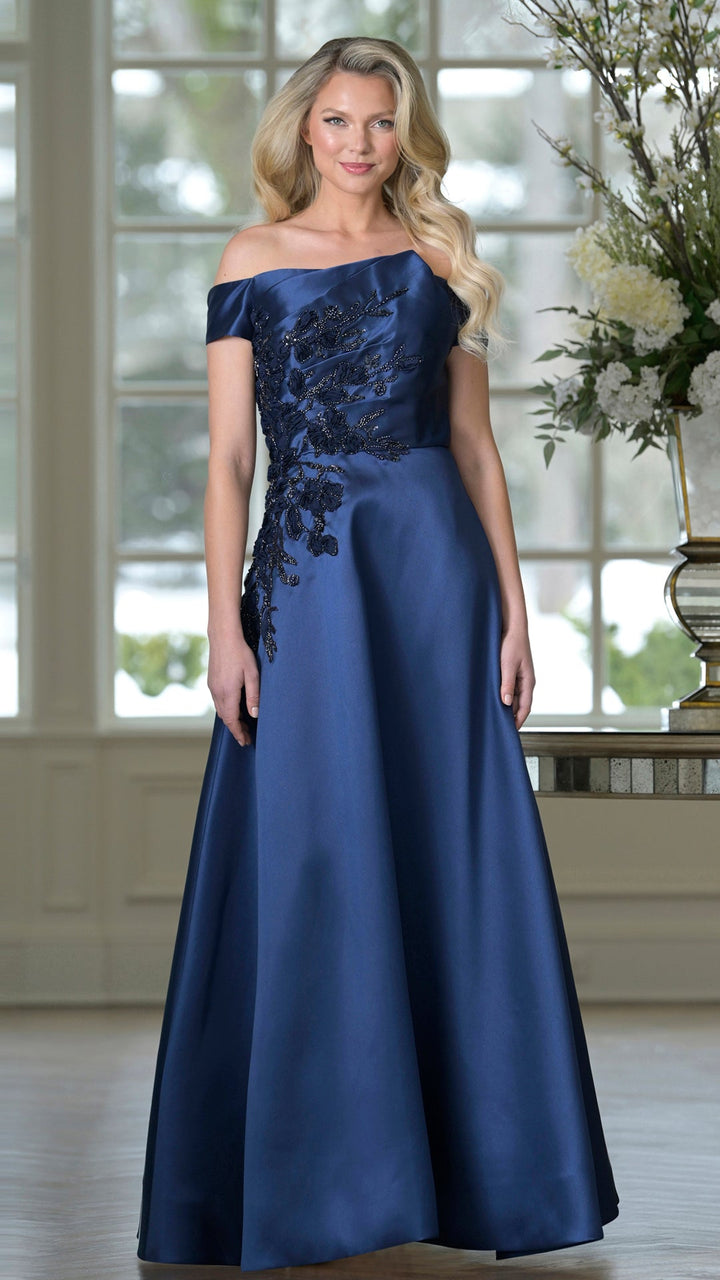 Rina Di Montella RD3501 Off-the-Shoulder Cap Sleeve Mother of the Bride Dress