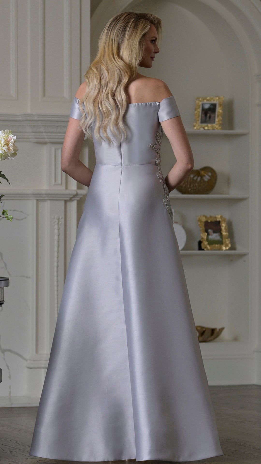 Rina Di Montella RD3501 Off-the-Shoulder Cap Sleeve Mother of the Bride Dress