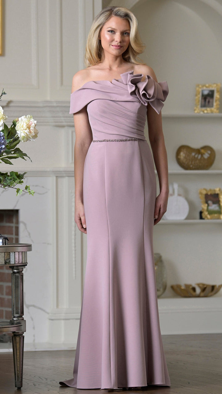 Rina Di Montella RD3507 Off-the-Shoulder Cap Sleeve Mermaid Mother of the Bride Dress