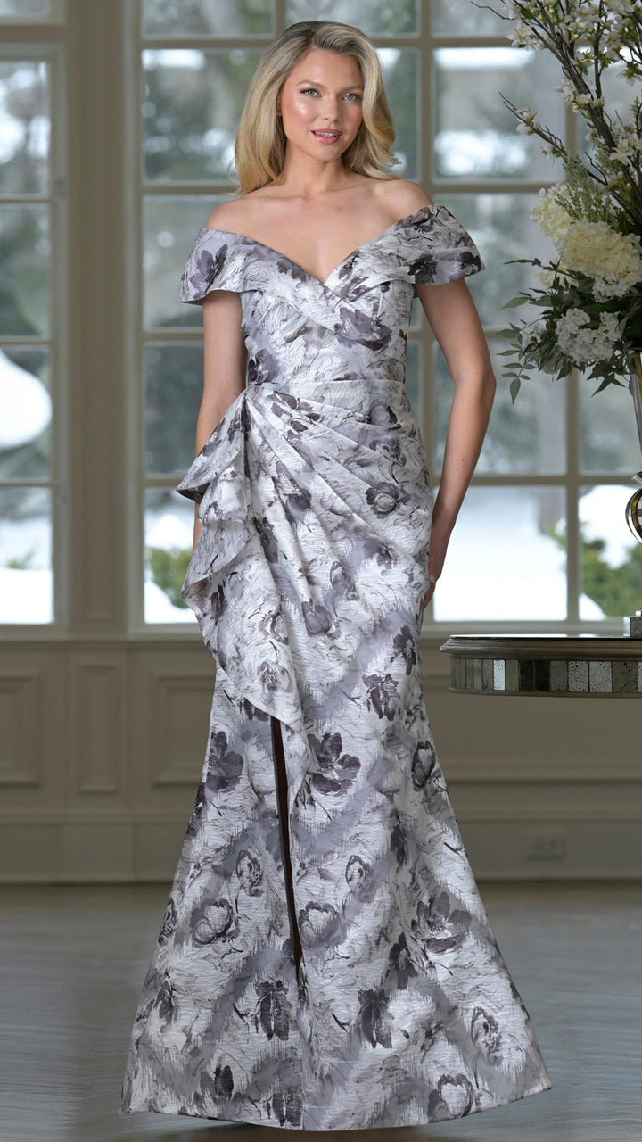 Rina Di Montella RD3518 Off-the-Shoulder Cap Sleeve Floor-Length Mother of the Bride Dress