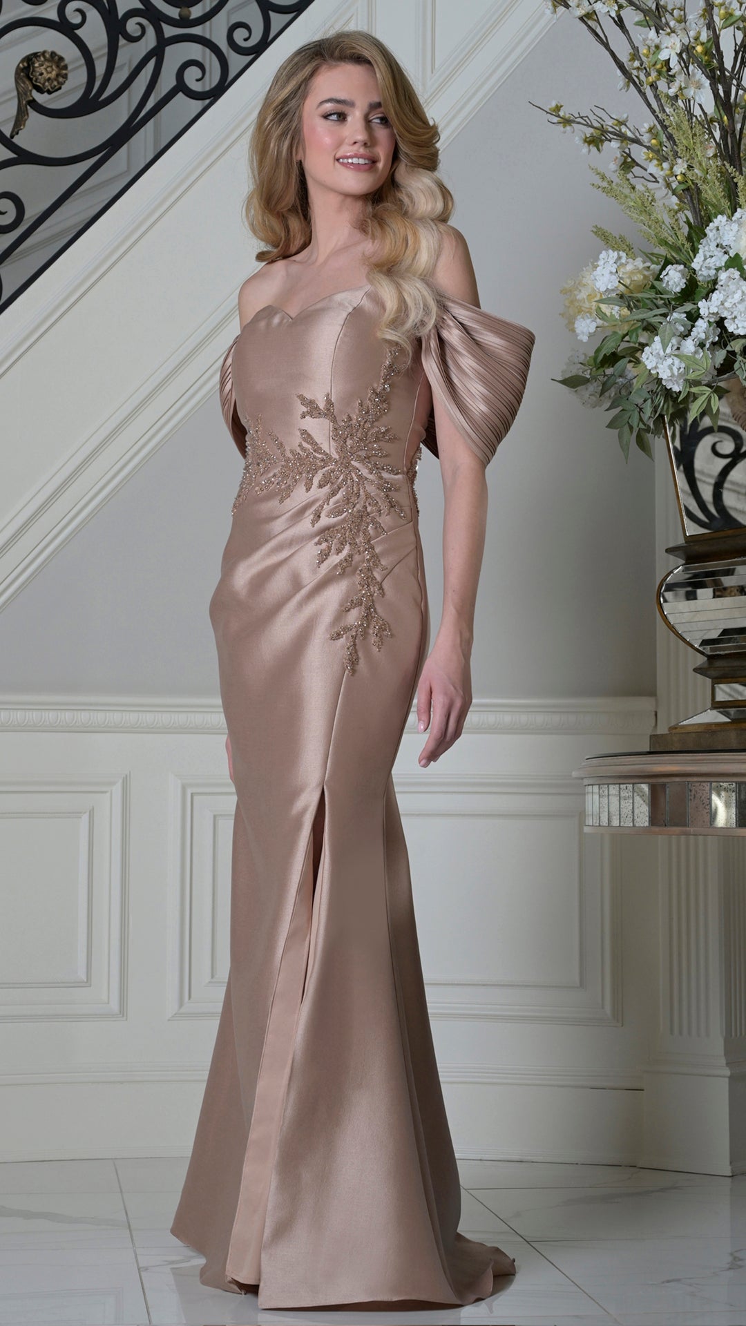 Rina Di Montella RD3527 Sweetheart Off-the-Shoulder Floor-Length Mother of the Bride Dress