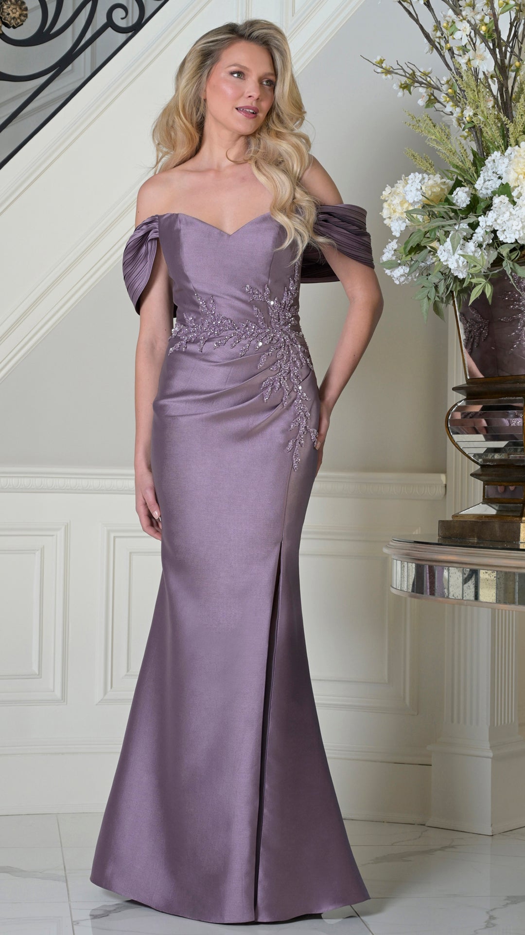 Rina Di Montella RD3527 Sweetheart Off-the-Shoulder Floor-Length Mother of the Bride Dress