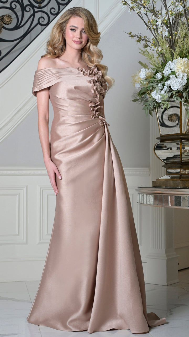 Rina Di Montella RD3528 Off-the-Shoulder Cap Sleeve A-Line Mother of the Bride Dress