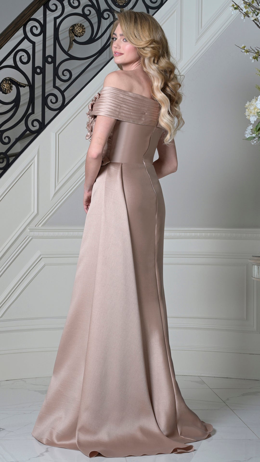 Rina Di Montella RD3528 Off-the-Shoulder Cap Sleeve A-Line Mother of the Bride Dress