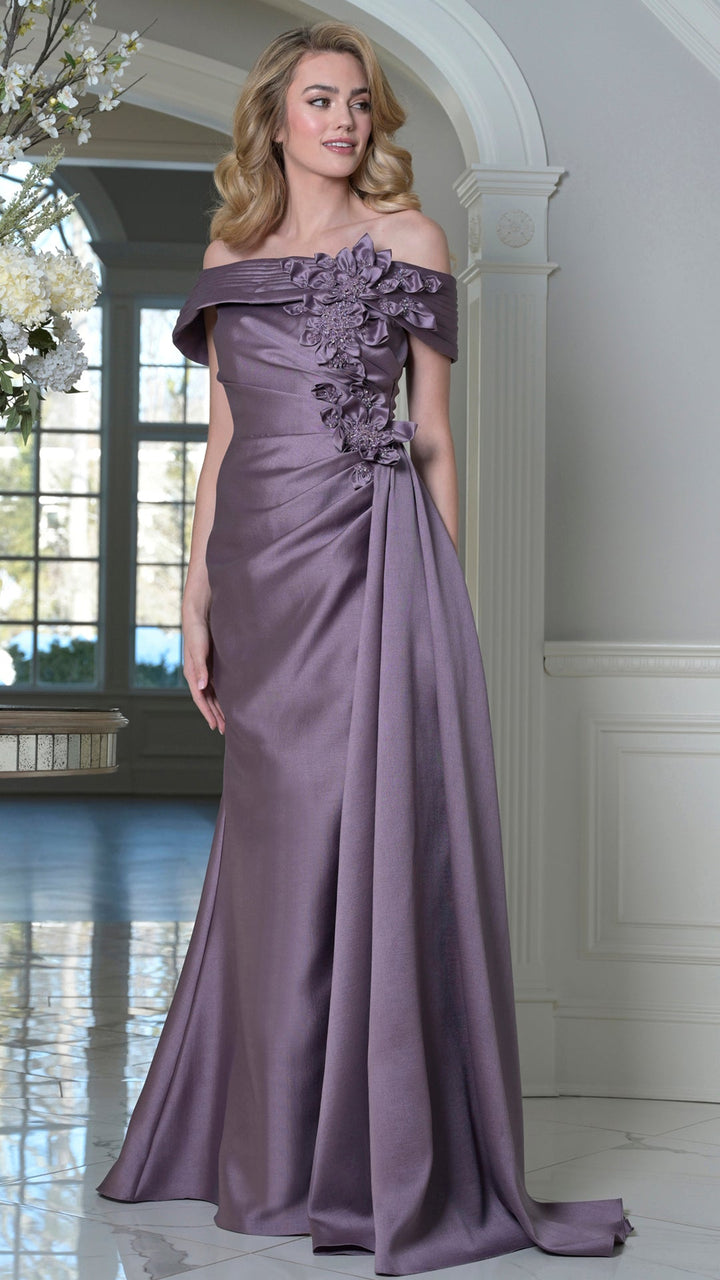 Rina Di Montella RD3528 Off-the-Shoulder Cap Sleeve A-Line Mother of the Bride Dress