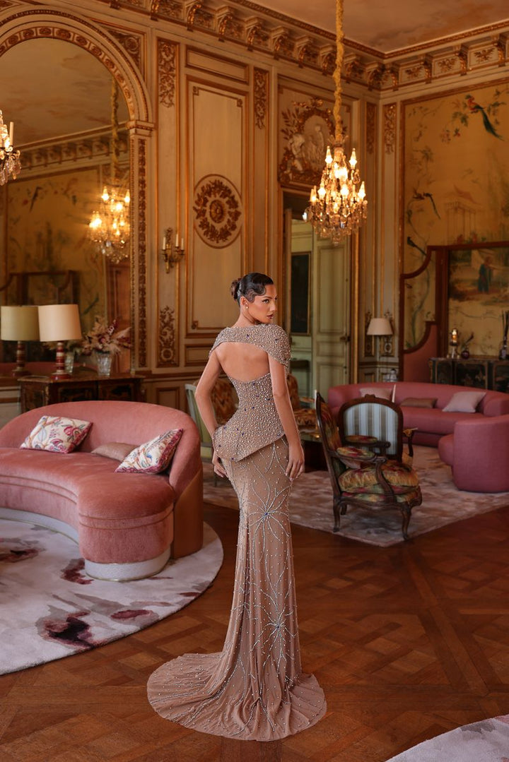 Chic & Holland HF110697 Cape Peplum Couture Dress