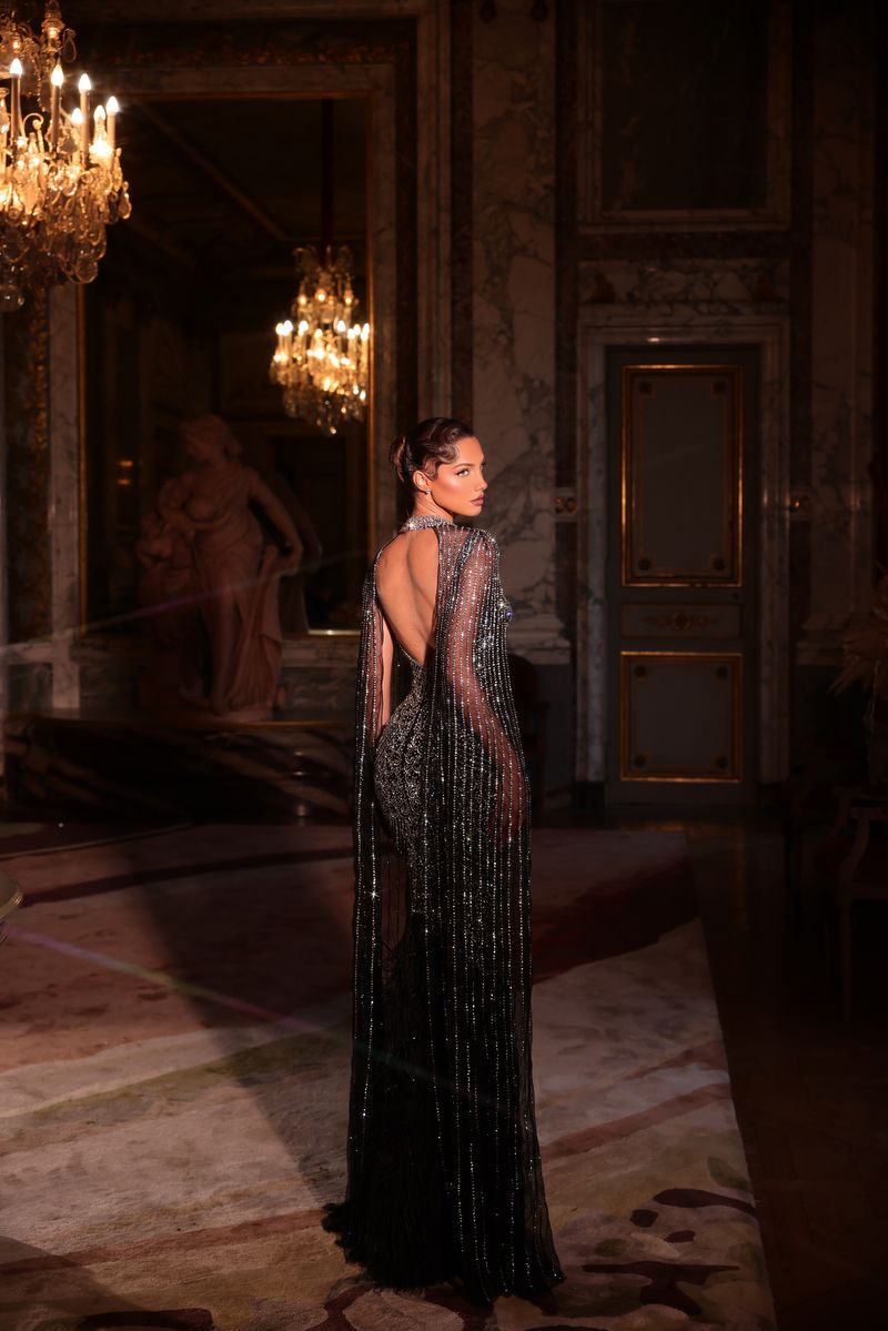 Chic & Holland PH120146 High Neck Cape Sheath Couture Dress