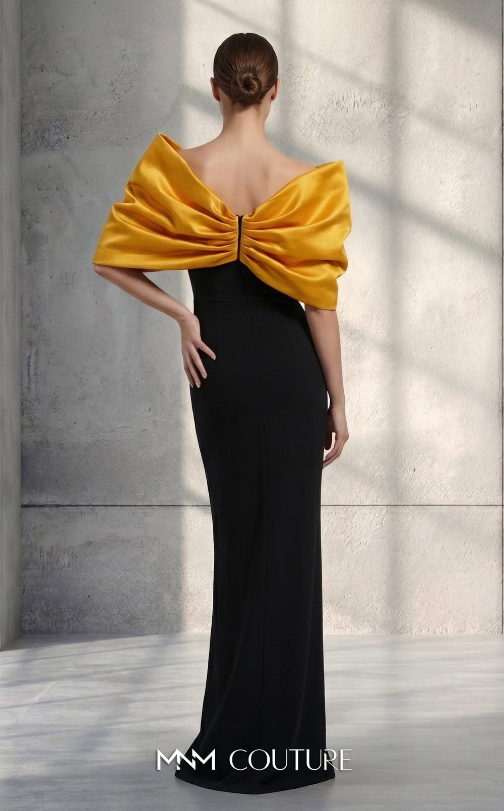 MNM Couture V07508 : Cap Sleeve Satin two colors Gown with Bow - FOSTANI.com