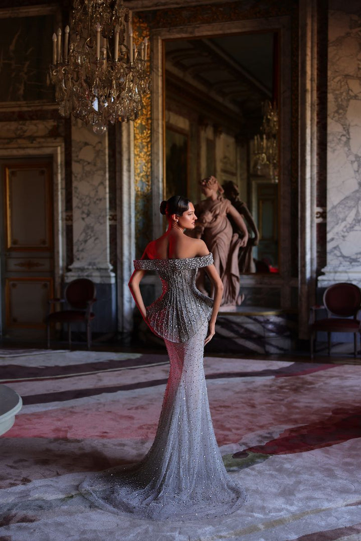 Chic & Holland HF110672 Off-Shoulder Beaded Couture Dress