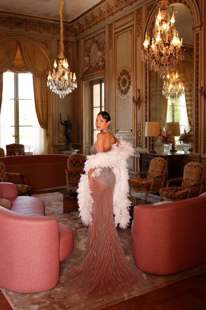 Chic & Holland HF110665 Halter Beaded Couture Dress