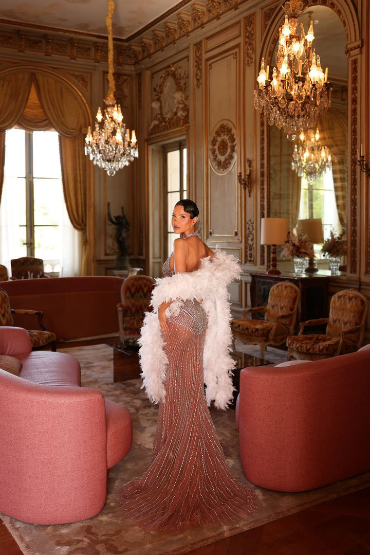 Chic & Holland HF110665 Halter Beaded Couture Dress