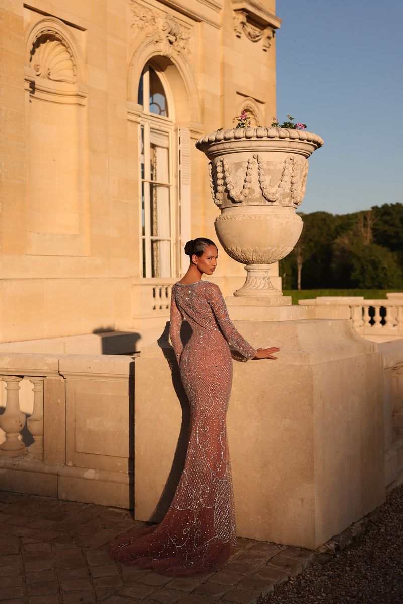 Chic & Holland HF110674 Beaded Front Keyhole Couture Dress