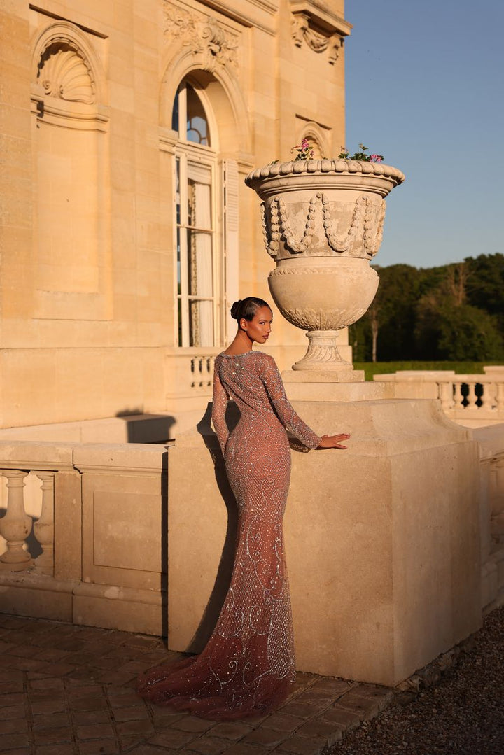 Chic & Holland HF110674 Beaded Front Keyhole Couture Dress