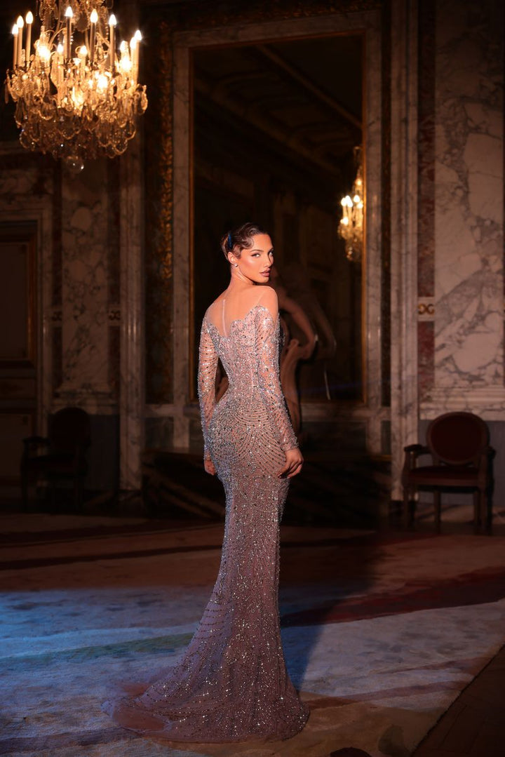 Chic & Holland HF110659 Off-Shoulder Beaded Couture Dress