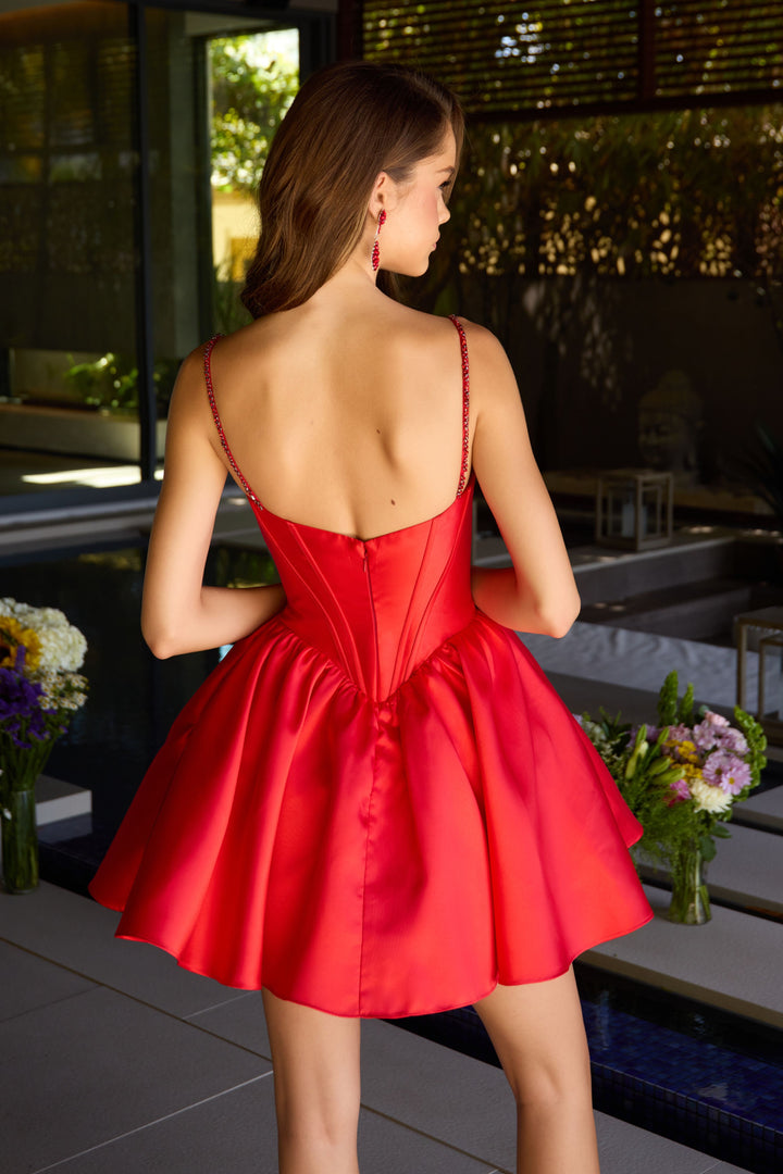 Ava Presley 42380 - Beaded Bodice Corset Flare Mini Dress - FOSTANI.com