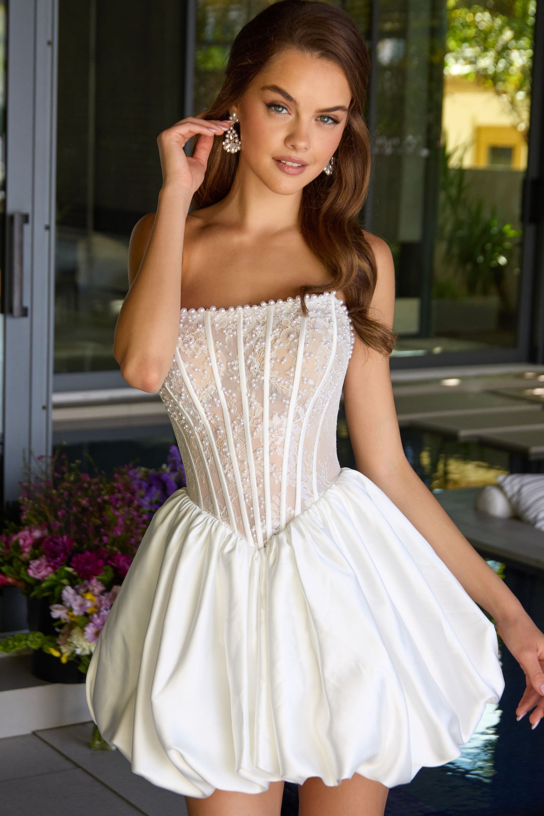Ava Presley 47306 - Strapless Corset Beaded Bubble Hem Mini Dress - FOSTANI.com