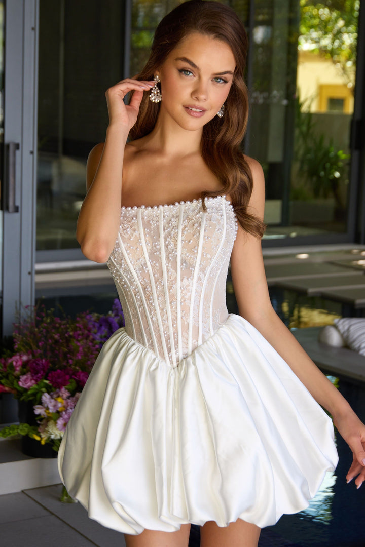Ava Presley 47306 - Strapless Corset Beaded Bubble Hem Mini Dress - FOSTANI.com