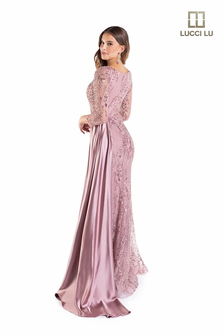 Lucci Lu C8043 Beaded Plunging V-Neckline Mother of the Bride Dress