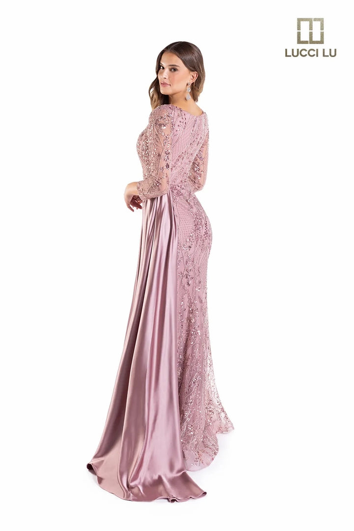 Lucci Lu C8043 Beaded Plunging V-Neckline Mother of the Bride Dress