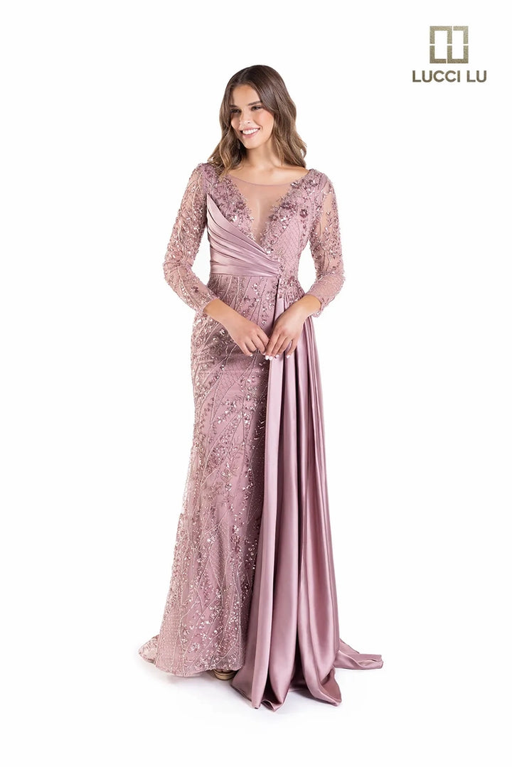 Lucci Lu C8043 Beaded Plunging V-Neckline Mother of the Bride Dress