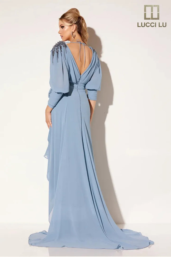 Lucci Lu C8092 Beaded Long-Sleeve Mother of the Bride Dress